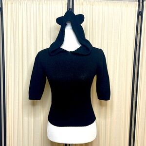 COLLECTIF MODCLOTH BLACK CAT EARS HOODED CROPED SWEATER SIZE SMALL